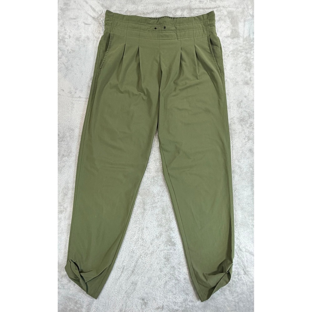 PrAna Women Pants Pleated Tulip Hem Elastic Waist Olive Green Small